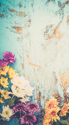 Roller blind for large window Flowers on a blue background