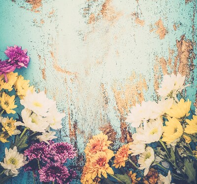Roller blind for large window Flowers on a blue background