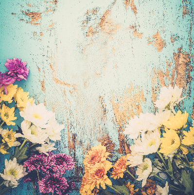 Roller blind for large window Flowers on a blue background