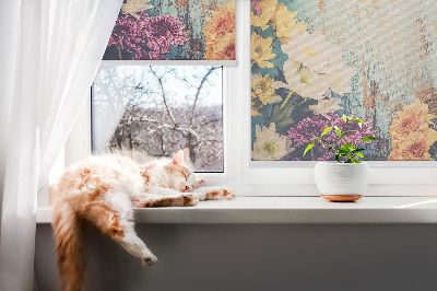 Roller blind for large window Flowers on a blue background
