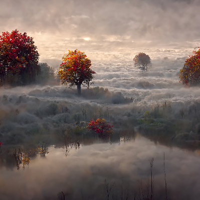 Roller blind for large window Trees in the fog