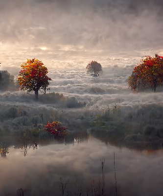 Roller blind for large window Trees in the fog