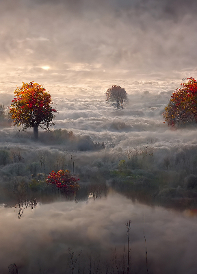 Roller blind for large window Trees in the fog
