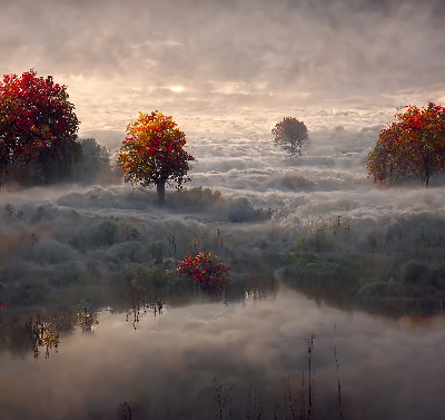 Roller blind for large window Trees in the fog