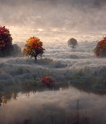 Roller blind for large window Trees in the fog