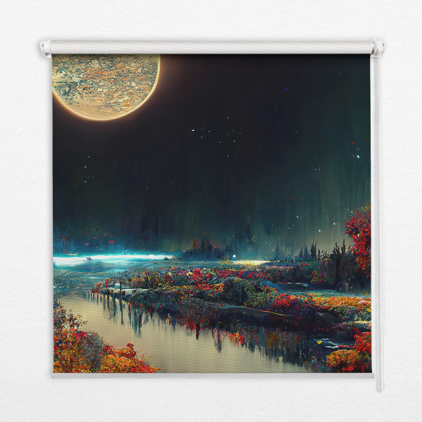 Modern roller blind River in the moonlight
