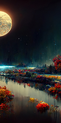 Modern roller blind River in the moonlight