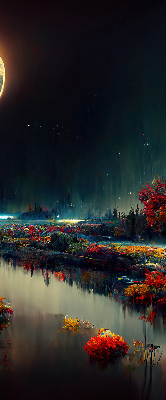 Modern roller blind River in the moonlight