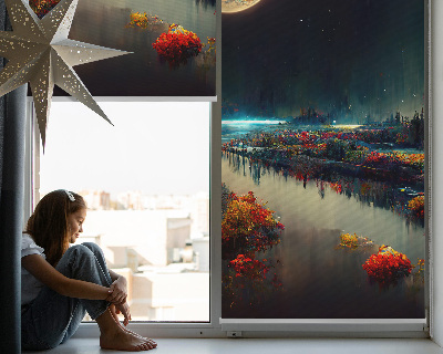 Modern roller blind River in the moonlight