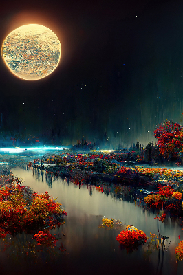 Modern roller blind River in the moonlight