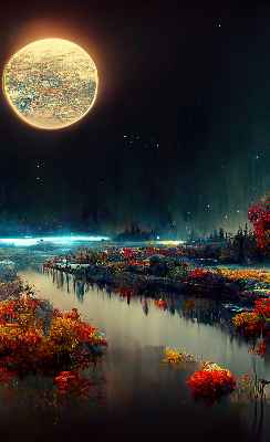 Modern roller blind River in the moonlight