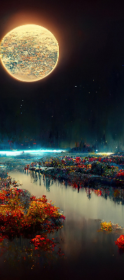 Modern roller blind River in the moonlight