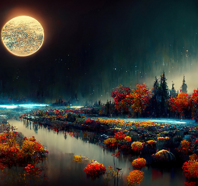 Modern roller blind River in the moonlight