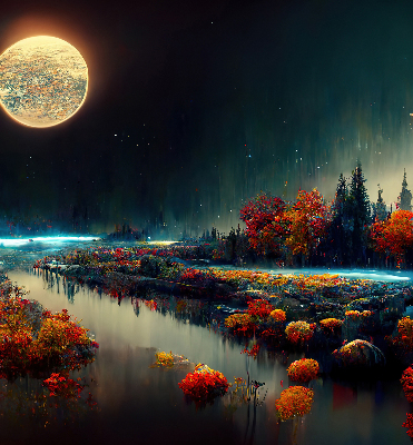Modern roller blind River in the moonlight