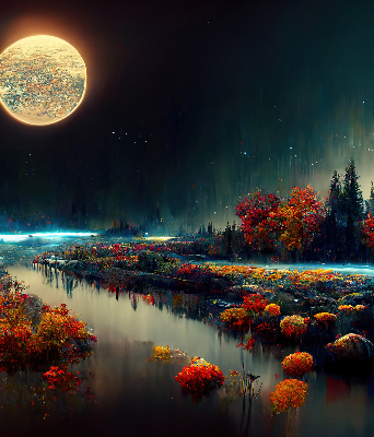 Modern roller blind River in the moonlight
