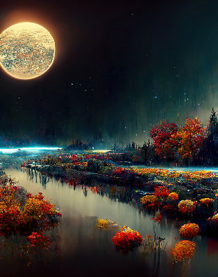 Modern roller blind River in the moonlight