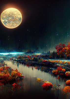 Modern roller blind River in the moonlight