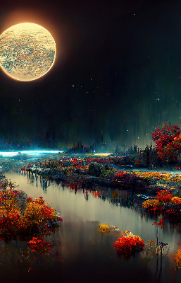 Modern roller blind River in the moonlight