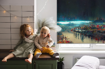 Modern roller blind River in the moonlight