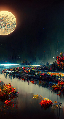 Modern roller blind River in the moonlight