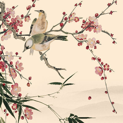 Fabric roller blind Cherry Blossom and Bird