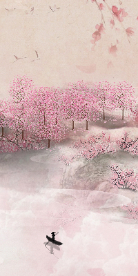 Fabric roller blind Cherry Blossom Garden