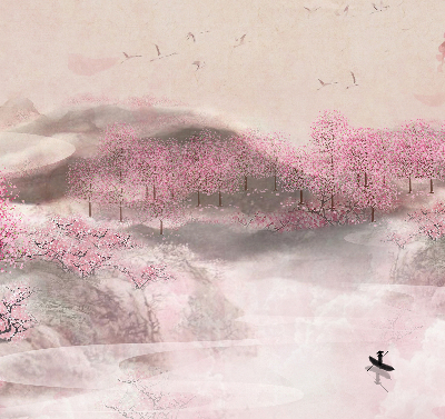 Fabric roller blind Cherry Blossom Garden