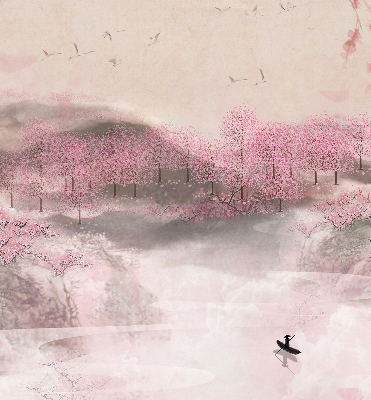 Fabric roller blind Cherry Blossom Garden