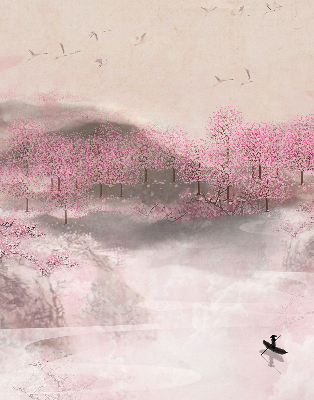 Fabric roller blind Cherry Blossom Garden