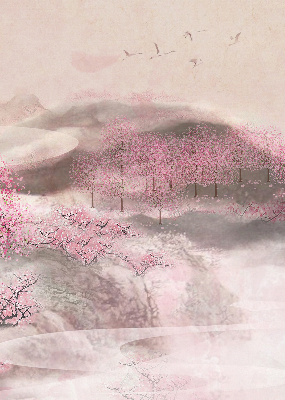 Fabric roller blind Cherry Blossom Garden