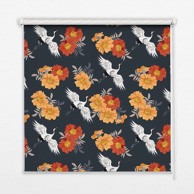 Modern roller blind Flowers and cranes