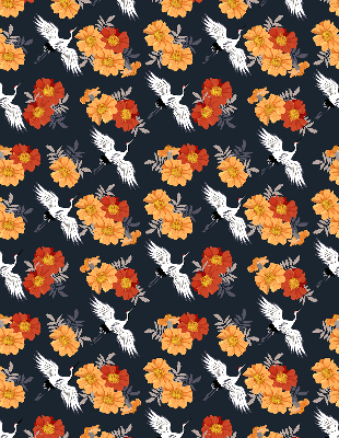 Modern roller blind Flowers and cranes