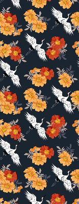 Modern roller blind Flowers and cranes