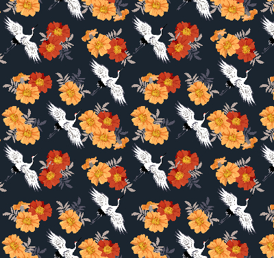 Modern roller blind Flowers and cranes