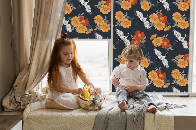 Modern roller blind Flowers and cranes