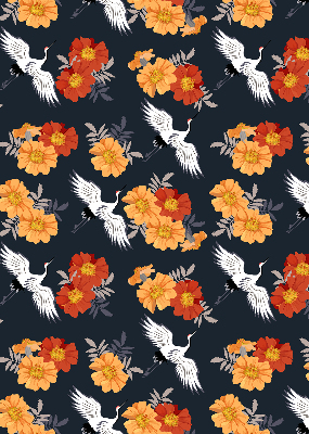 Modern roller blind Flowers and cranes