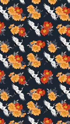 Modern roller blind Flowers and cranes