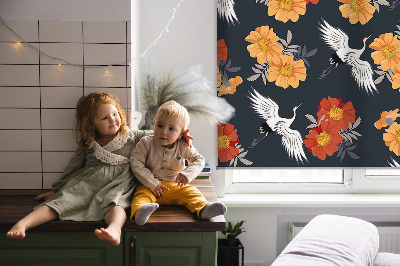 Modern roller blind Flowers and cranes
