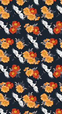 Modern roller blind Flowers and cranes