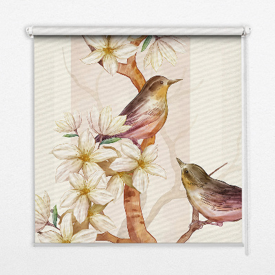 Fabric roller blind Birds on a tree with flowers