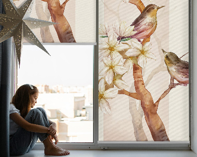 Fabric roller blind Birds on a tree with flowers