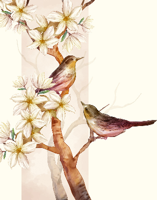 Fabric roller blind Birds on a tree with flowers