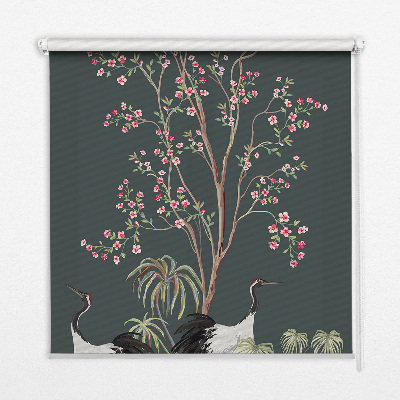 Modern roller blind Birds by the rose bush