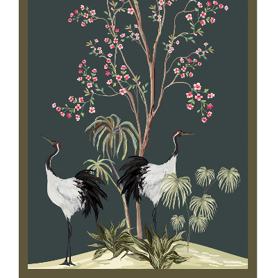Modern roller blind Birds by the rose bush