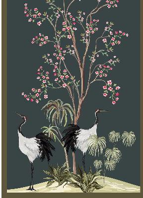 Modern roller blind Birds by the rose bush