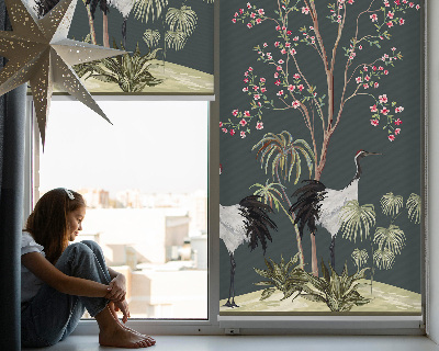 Modern roller blind Birds by the rose bush