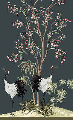 Modern roller blind Birds by the rose bush