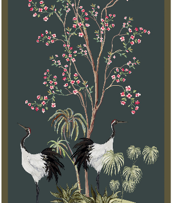 Modern roller blind Birds by the rose bush