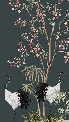 Modern roller blind Birds by the rose bush