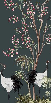 Modern roller blind Birds by the rose bush